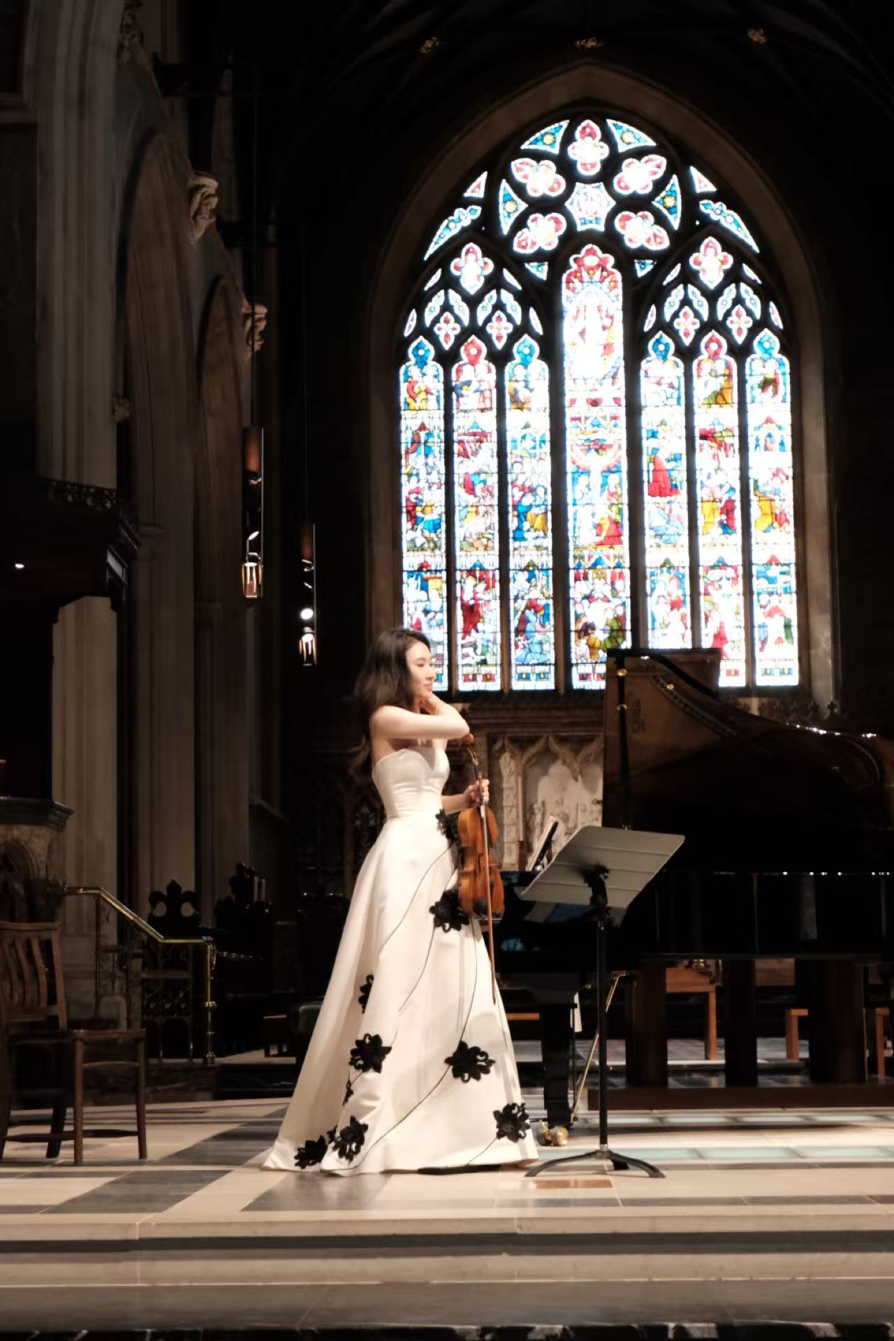 Violin performance in a church concert venue